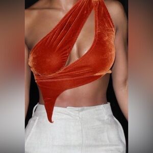 Asymmetrical Velvet Women Top - Orange